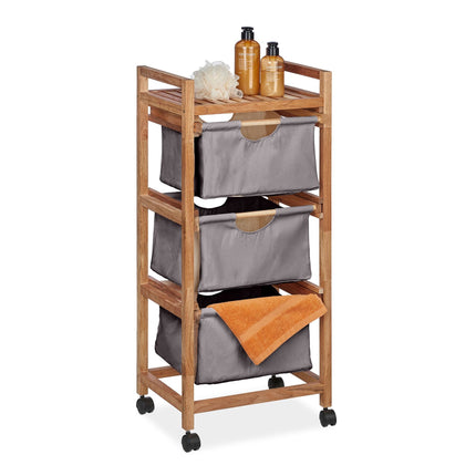 Bathroom shelf with 3 laundry baskets gray