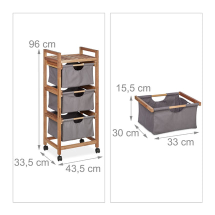 Bathroom shelf with 3 laundry baskets gray