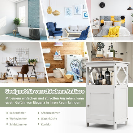 Badezimmer-Standschrank mit offenem Regal &amp; Kippschutz, schmaler Seitenschrank, weiß