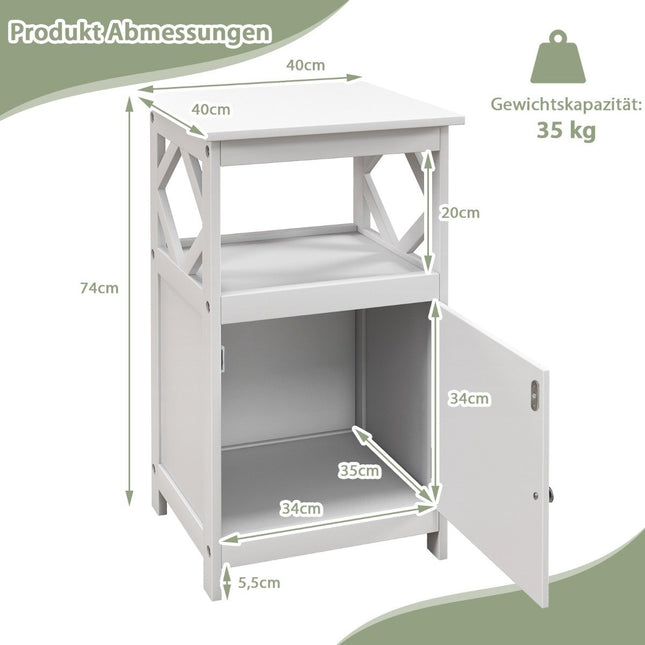 Badezimmer-Standschrank mit offenem Regal &amp; Kippschutz, schmaler Seitenschrank, weiß