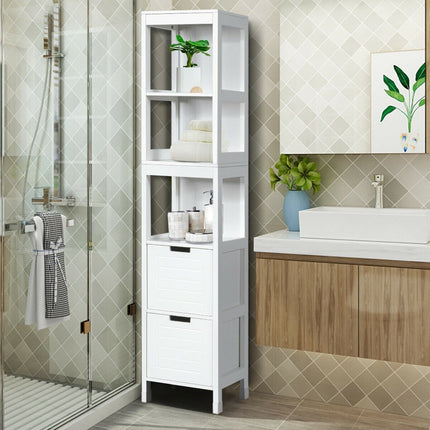Bathroom tall cabinet bathroom tall cabinet bathroom cabinet with 2 drawers wood white 30 x 30 x 144.5 cm