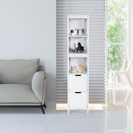 Bathroom tall cabinet bathroom tall cabinet bathroom cabinet with 2 drawers wood white 30 x 30 x 144.5 cm