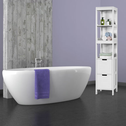 Bathroom tall cabinet bathroom tall cabinet bathroom cabinet with 2 drawers wood white 30 x 30 x 144.5 cm