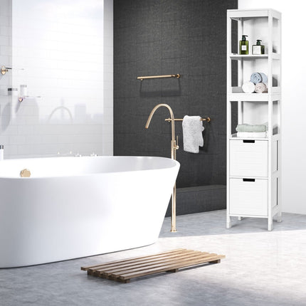 Bathroom tall cabinet bathroom tall cabinet bathroom cabinet with 2 drawers wood white 30 x 30 x 144.5 cm