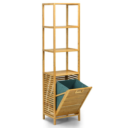 Badezimmer Hochschrank mit Wäschekorb aus Bambus mit Ablagen ideal fürs Badezimmer 40 x 33 x 160 cm Natur
