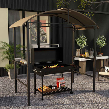 Wetterfester Grillpavillon - Khaki, Stahl, Seitenablagen