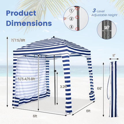Strand-Cabana-Zelt 1,8x1,8 m, abnehmbare Seitenwand, Tasche