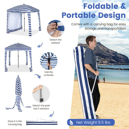 Strand-Cabana-Zelt 1,8x1,8 m, abnehmbare Seitenwand, Tasche
