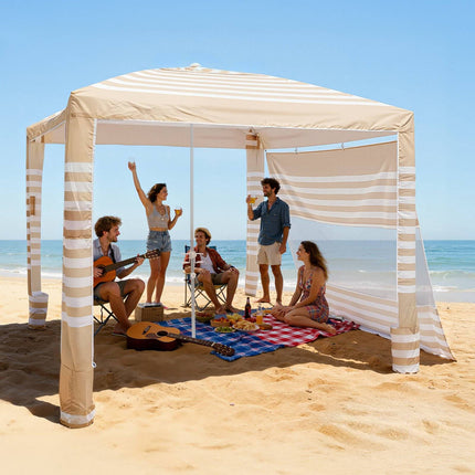 Beach Cabana Tent 8x8 Ft, UPF 50+, Side Wall, Adjustable