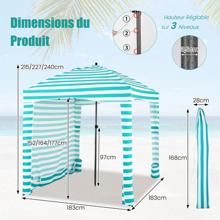 Beach Canopy Tent 183x183cm, Removable Side Wall