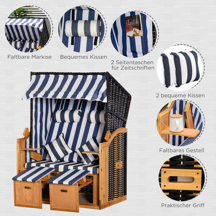 Doppelsonnenliege mit Dach, Getränkehalter, PE-Rattan