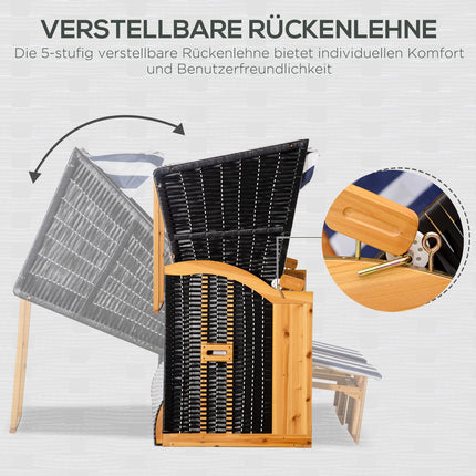 Doppelsonnenliege mit Dach, Getränkehalter, PE-Rattan