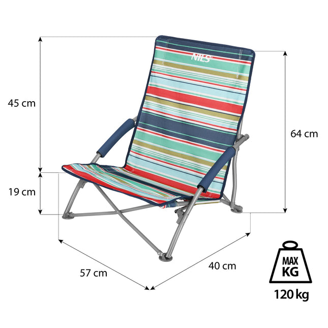Strandstuhl, klappbar, blau-rot, tragbar