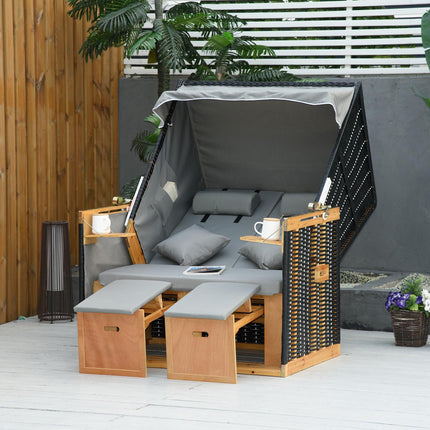 Verstellbarer Gartenstuhl mit Getränkehalter, hellgraues Rattan