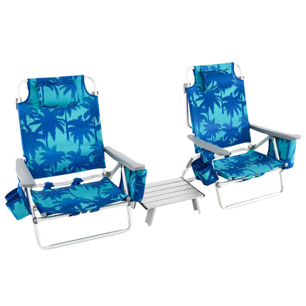 Strandstuhl-Set, 2er-Pack Liege-Rucksackstühle mit Tisch