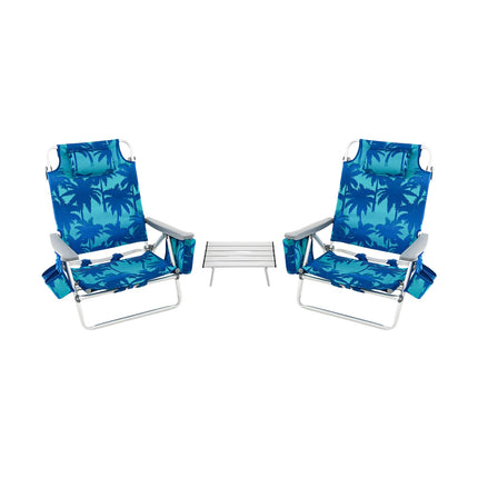 Strandstuhl-Set, 2er-Pack Liege-Rucksackstühle mit Tisch