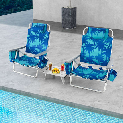 Strandstuhl-Set, 2er-Pack Liege-Rucksackstühle mit Tisch