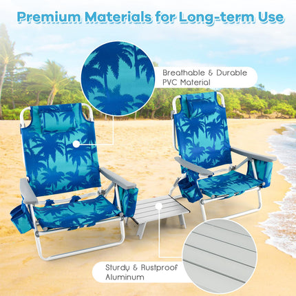 Strandstuhl-Set, 2er-Pack Liege-Rucksackstühle mit Tisch