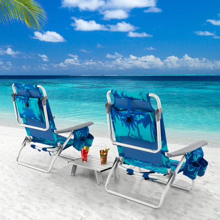 Strandstuhl-Set, 2er-Pack Liege-Rucksackstühle mit Tisch