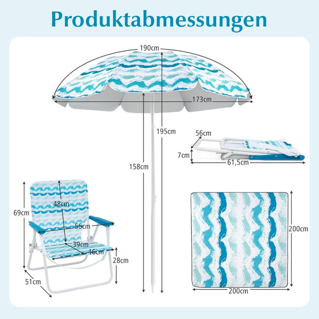Strandstuhl-Set mit Schirm und Decke – Tragbar, Zusammenklappbar
