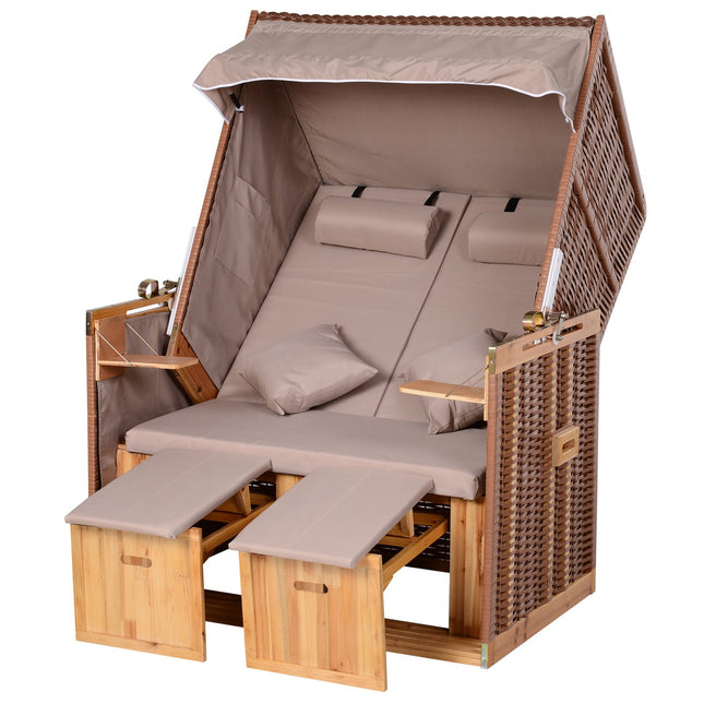 Beiges PE-Rattan-Strandstuhlset mit Hocker & Tisch, 118x79x160 cm