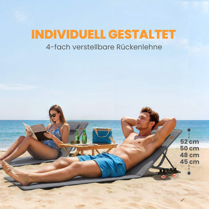 Beach Lounger Set, Adjustable Backrest, Portable, 2-Pack