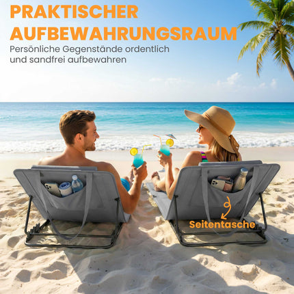 Beach Lounger Set, Adjustable Backrest, Portable, 2-Pack