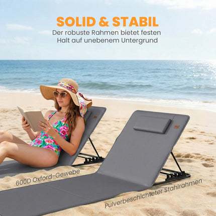 Beach Lounger Set, Adjustable Backrest, Portable, 2-Pack