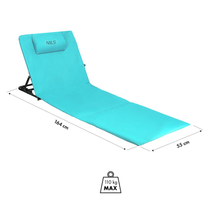 Beach Mat With 4-Position Backrest, Pillow, Turquoise
