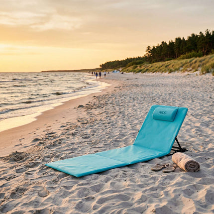 Beach Mat With 4-Position Backrest, Pillow, Turquoise