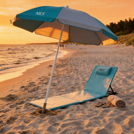 Beach Mat With 4-Position Backrest, Pillow, Turquoise