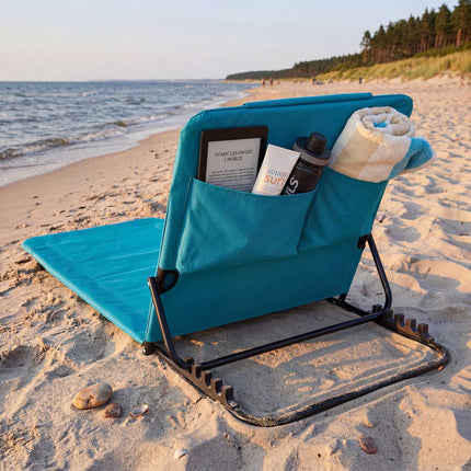 Beach Mat With 4-Position Backrest, Pillow, Turquoise