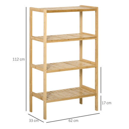 Bambusový úložný regál, 4 patra, přírodní, 62x33x112cm