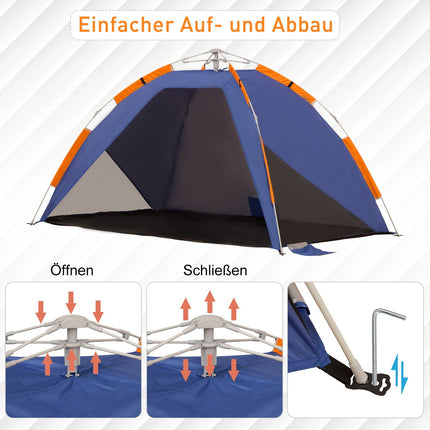 Pop-Up Strandzelt, Netzfenster, Fiberglas, 2-3 Personen