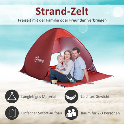 Pop-Up Strandmuschel mit Schnellaufbau, rot, 200x150x119cm