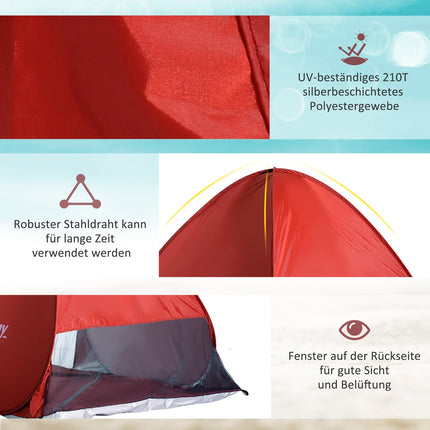 Pop-Up Strandmuschel mit Schnellaufbau, rot, 200x150x119cm