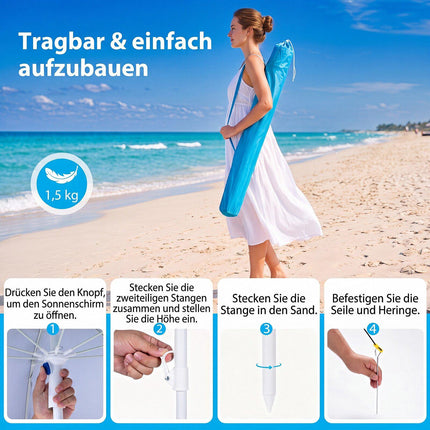 Beach Shelter Umbrella UPF 50+ with Side Panels, Turquoise