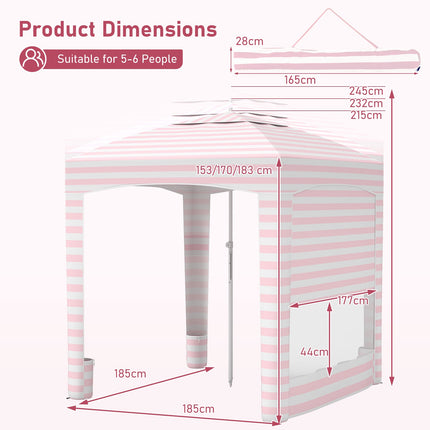 Beach Tent 185x185cm, Adjustable Height, Side Wall