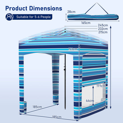 Beach Tent 185x185cm, Height Adjustable, Side Wall
