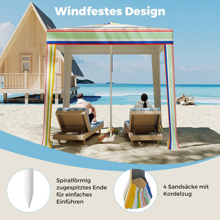 Strandzelt 2x2m mit Sandsäcken & Tragetasche