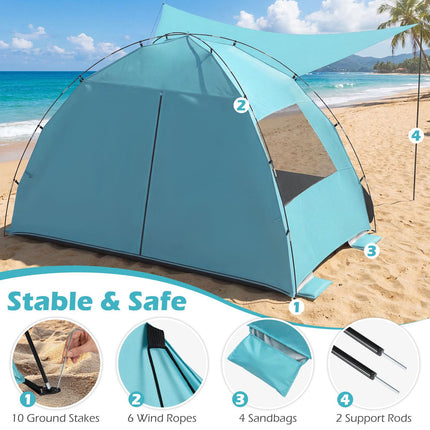 Strandmuschel Sonnenschutz, Pop-Up-Pavillon, UPF50+, 6 Personen