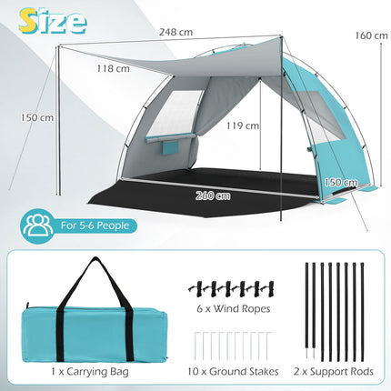 Strandmuschel Sonnenschutz, Pop-Up-Pavillon, UPF50+, 6 Personen