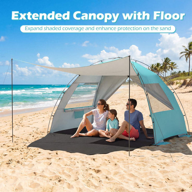 Strandtent met zonnescherm, UPF50+, 3-4 personen, verlengd vloeroppervlak
