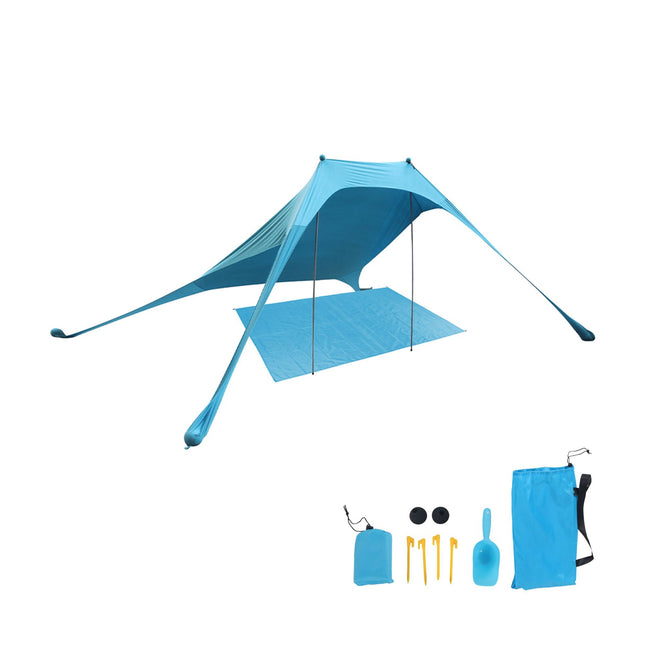 Strandtent met zonbescherming en groot matje