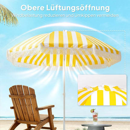 Beach Umbrella 180cm with Tilt, Sand Anchor, Carry Bag