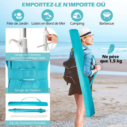 Strandschirm 198cm, Neigung per Knopfdruck, Sandsack für Verankerung