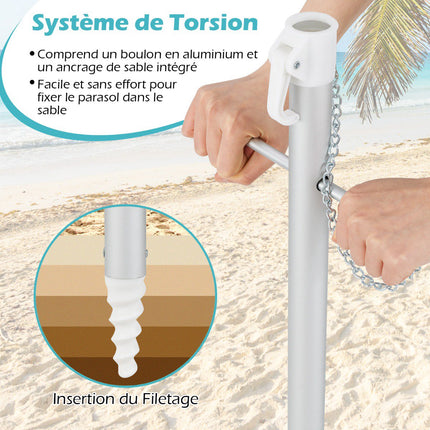 Strandschirm 198cm, Neigung per Knopfdruck, Sandsack für Verankerung