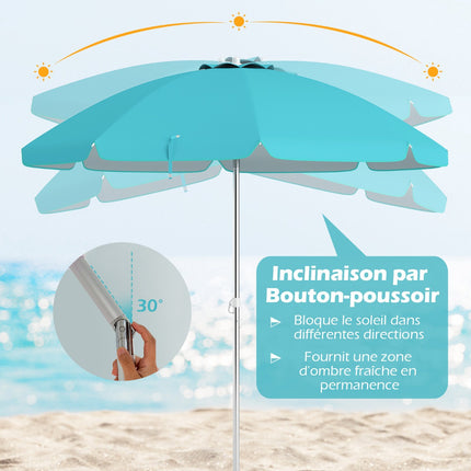 Strandschirm 198cm, Neigung per Knopfdruck, Sandsack für Verankerung
