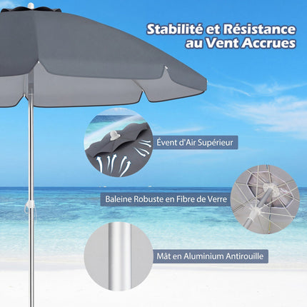 Strandschirm 198cm, Neigefunktion per Knopfdruck, Sandsackanker, Tragetasche