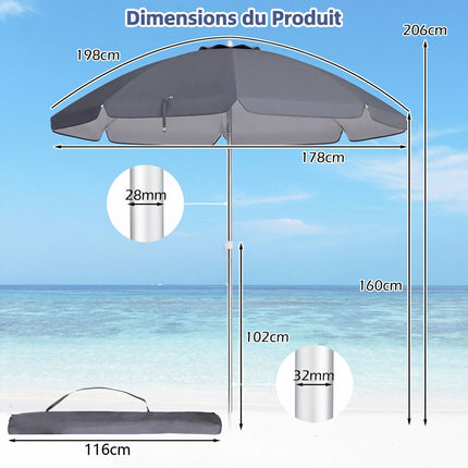 Strandschirm 198cm, Neigefunktion per Knopfdruck, Sandsackanker, Tragetasche